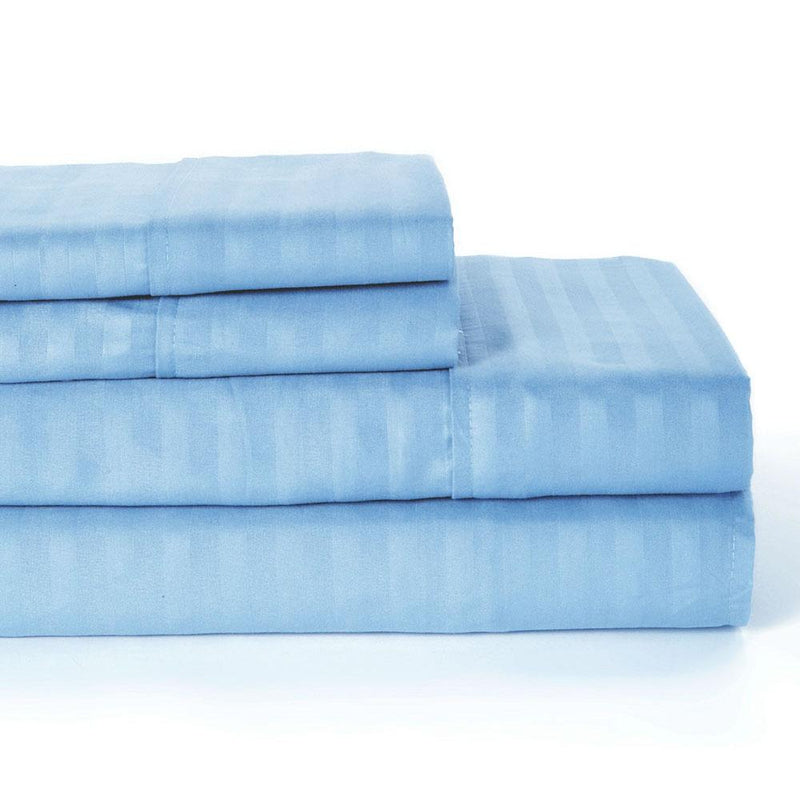 4-Piece: Lux Decor Collection Stripe Sheet Set Linen & Bedding Full Blue - DailySale