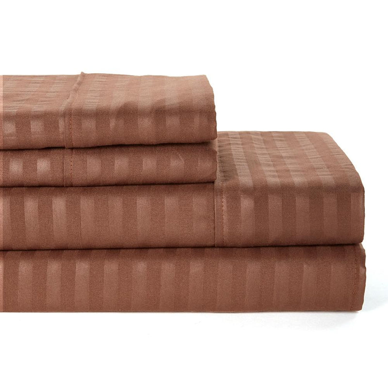 4-Piece: Lux Decor Collection Stripe Sheet Set Linen & Bedding Full Brown - DailySale