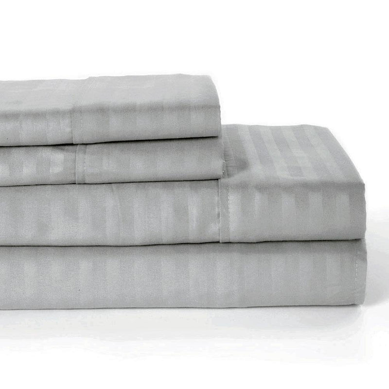 4-Piece: Lux Decor Collection Stripe Sheet Set Linen & Bedding Full Dark Gray - DailySale