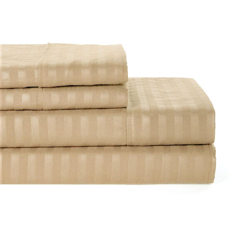 4-Piece: Lux Decor Collection Stripe Sheet Set Linen & Bedding Full Taupe - DailySale