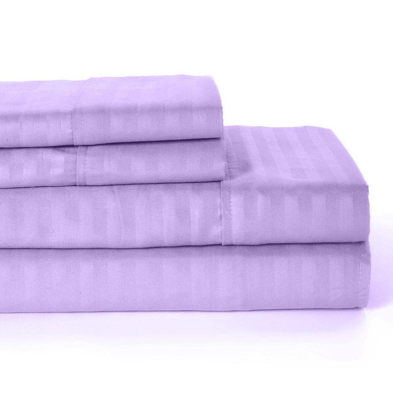 4-Piece: Lux Decor Collection Stripe Sheet Set Linen & Bedding Queen Purple - DailySale