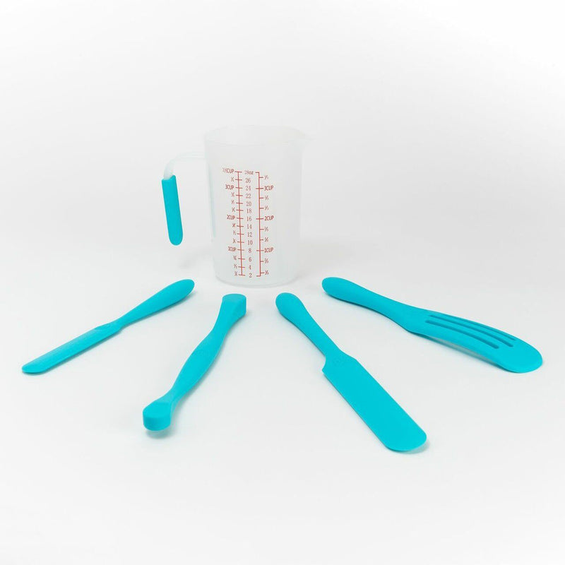 4-Piece: Mad Hungry Silicone Spurtle Baking Prep Set with Measuring Cup Kitchen & Dining Aqua - DailySale