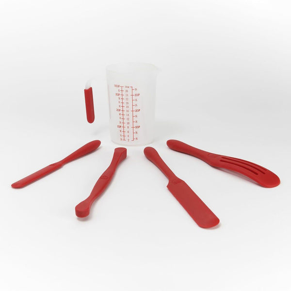 4-Piece: Mad Hungry Silicone Spurtle Baking Prep Set with Measuring Cup Kitchen & Dining Red - DailySale
