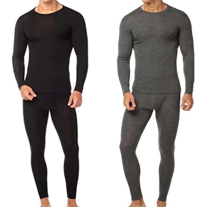 4-Piece: Men's Cotton Fleece Thermal Set Men's Clothing Black/Charcoal M - DailySale