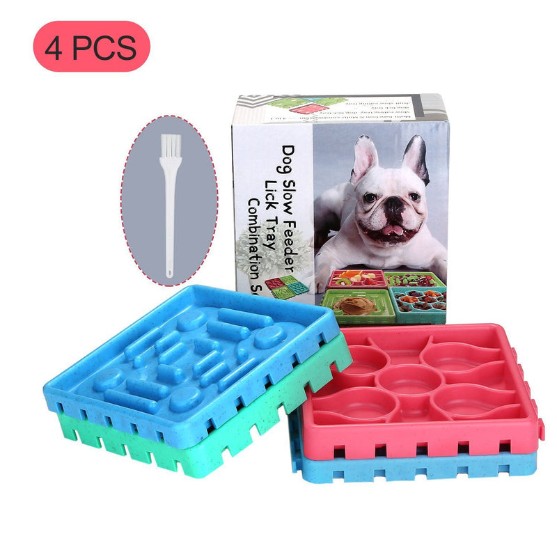 4-Piece: Pet Slow Feeder and Licking Tray Set Pet Supplies - DailySale