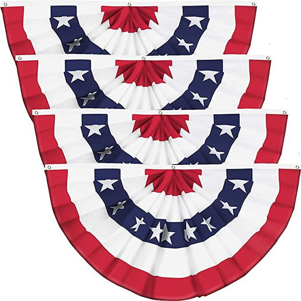 4-Piece: Pleated Patriotic Half-Fan Banner Holiday Decor & Apparel 1.5x3ft - DailySale