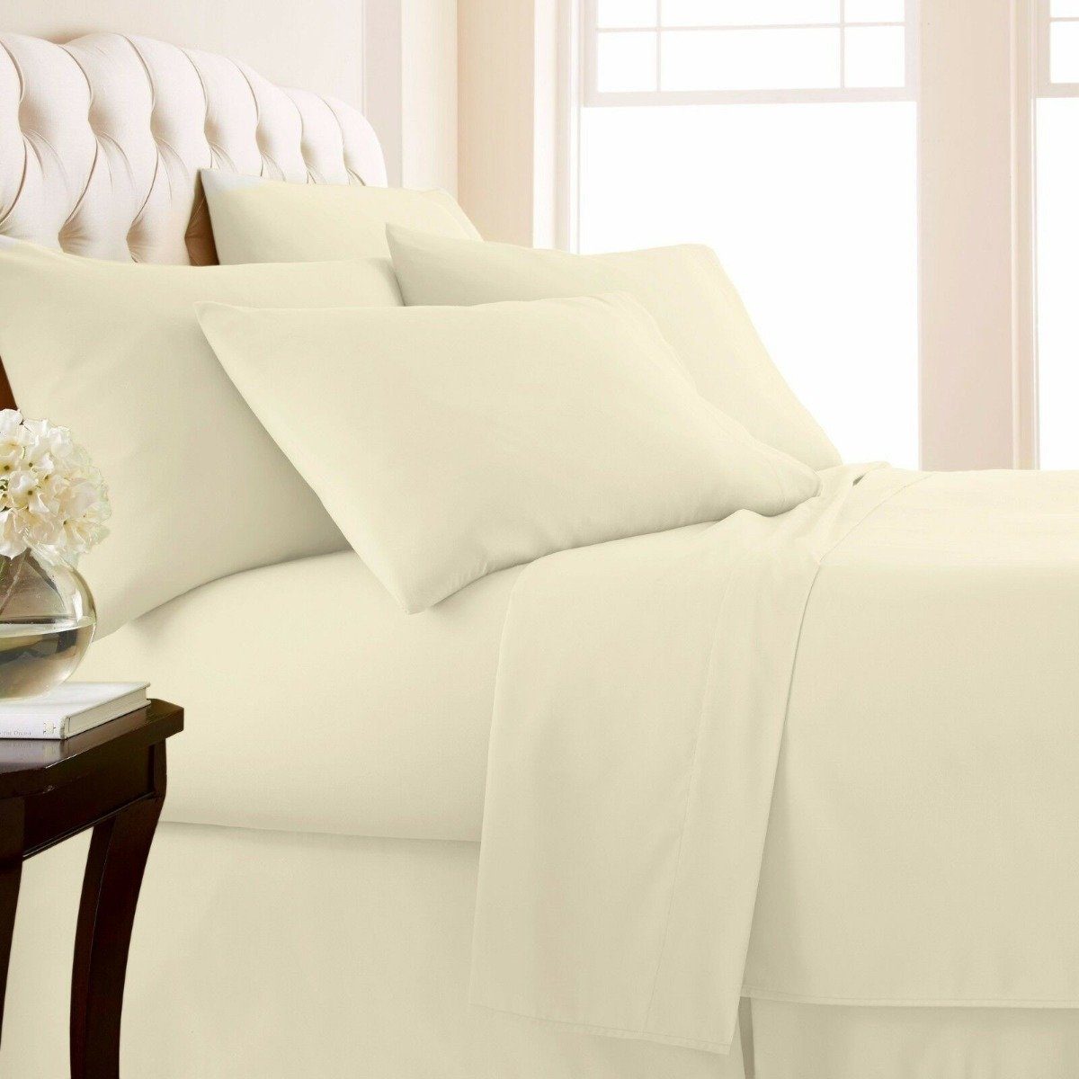 4-Piece Set: 1000 Thread Count Egyptian Cotton Sheets Linen & Bedding Twin Ivory - DailySale