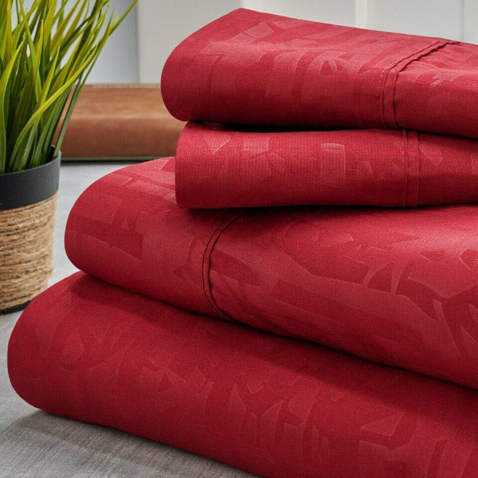 4-Piece Set: Bamboo 1800 Count Embossed Design Linen & Bedding Queen Burgundy - DailySale