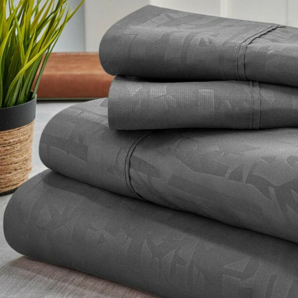 4-Piece Set: Bamboo 1800 Count Embossed Design Linen & Bedding Queen Gray - DailySale