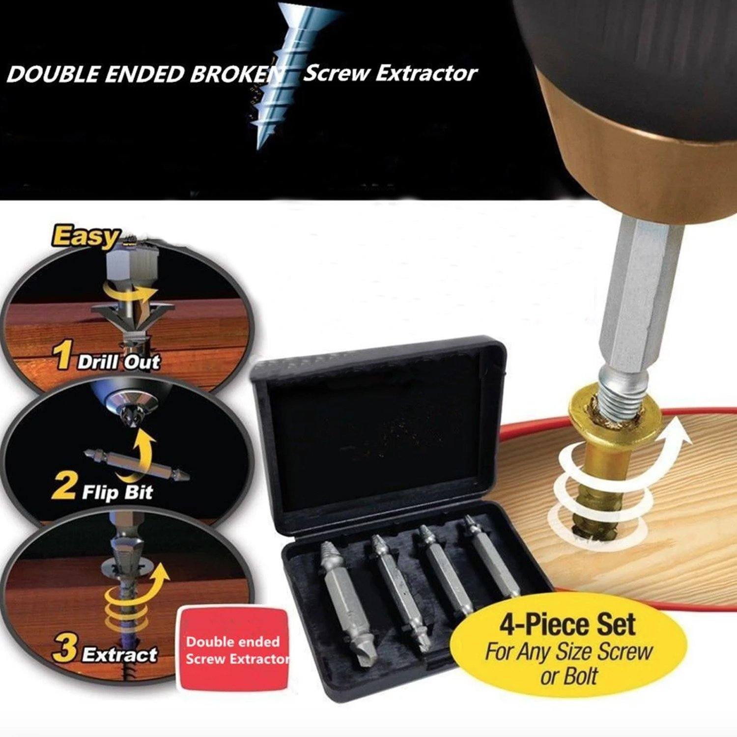 4-Piece Set: DrillPro Double-Sided Damaged Screw Extractors Home Improvement - DailySale