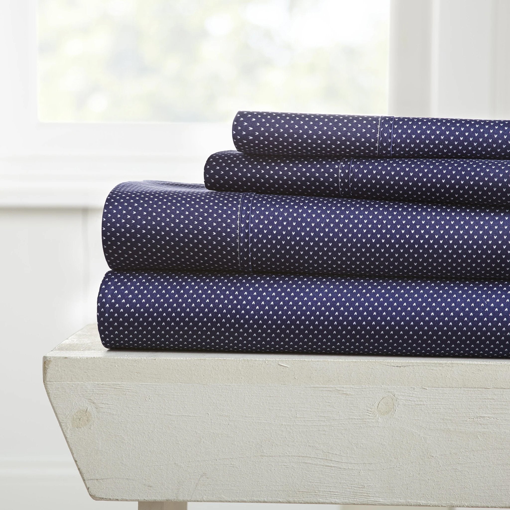 4-Piece Set: My Heart Patterned Sheet Set Bedding Twin Navy - DailySale