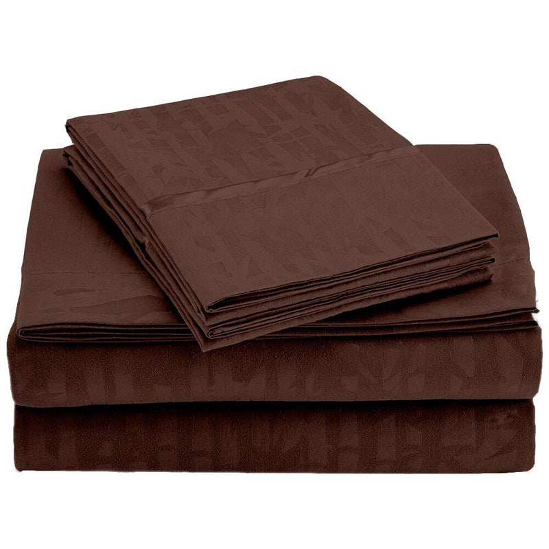 4-Piece Set: Super-Soft 1600 Series Bamboo Embossed Bed Sheet Linen & Bedding Full Chocolate - DailySale
