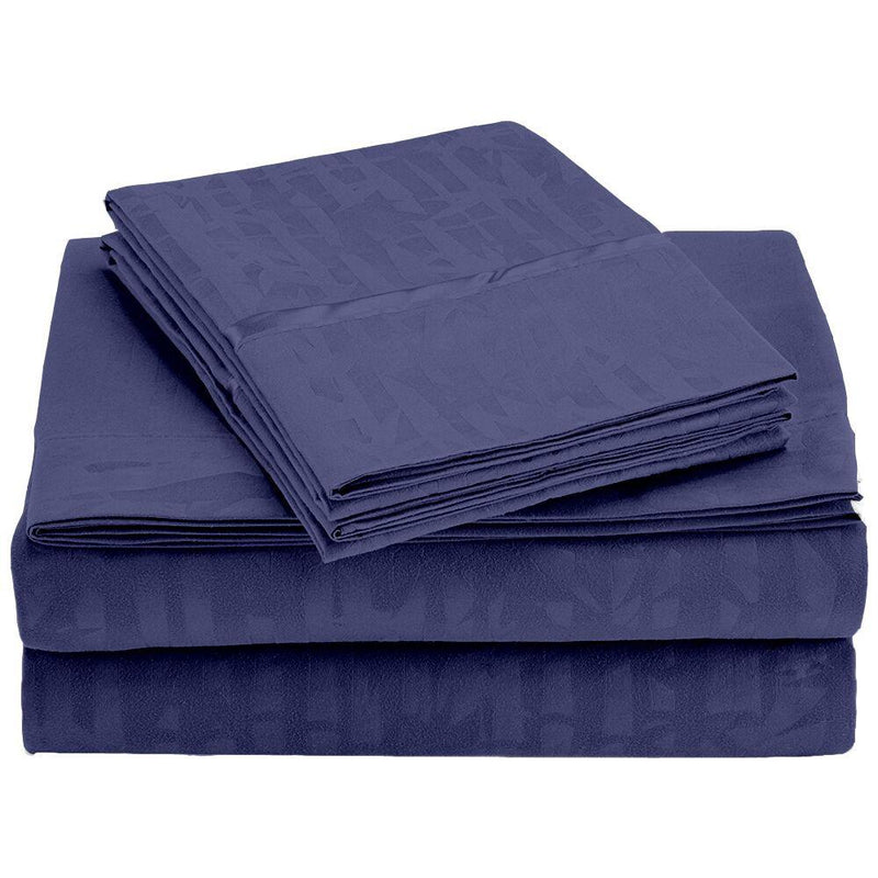 4-Piece Set: Super-Soft 1600 Series Bamboo Embossed Bed Sheet Linen & Bedding Full Navy - DailySale