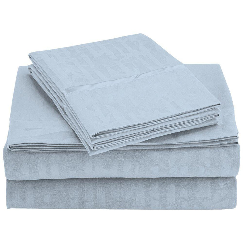 4-Piece Set: Super-Soft 1600 Series Bamboo Embossed Bed Sheet Linen & Bedding Queen Light Blue - DailySale