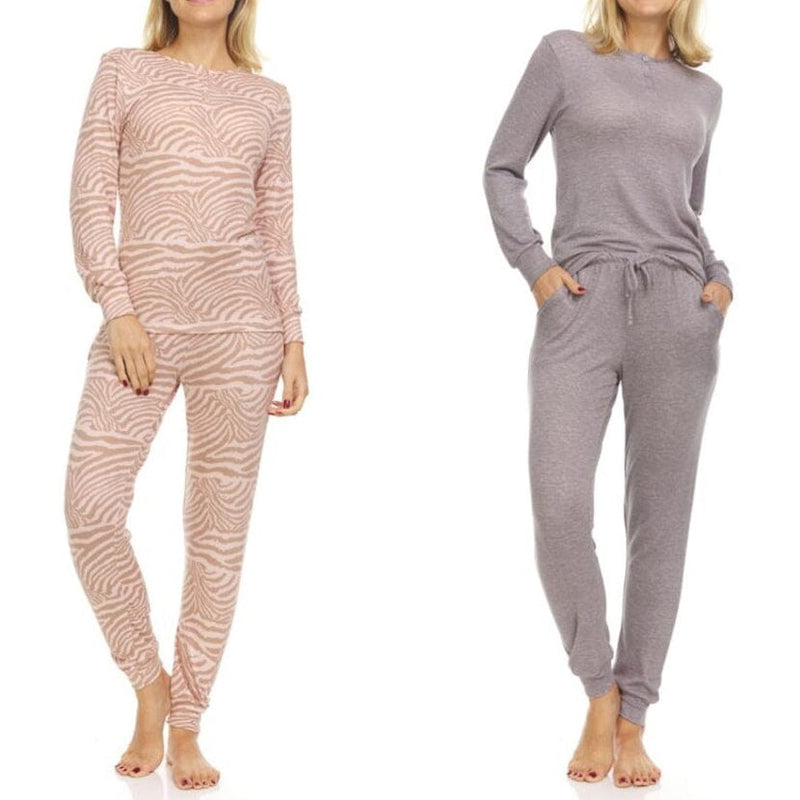 4-Piece Set: Women's Ultra-Soft Long Sleeve Pajama Sets Women's Loungewear Henley S - DailySale