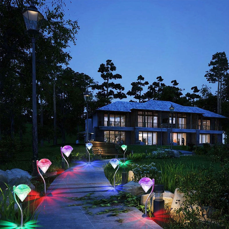 4-Piece: Solar Diamond LED Light Pathway Stake Decorative Lamp Garden & Patio - DailySale