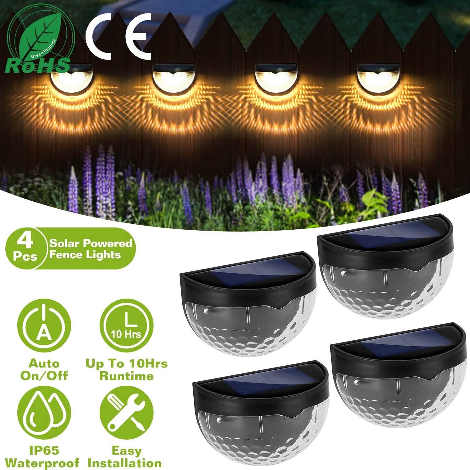 4-Piece: Solar Fence Outdoor Lights Outdoor Lighting - DailySale
