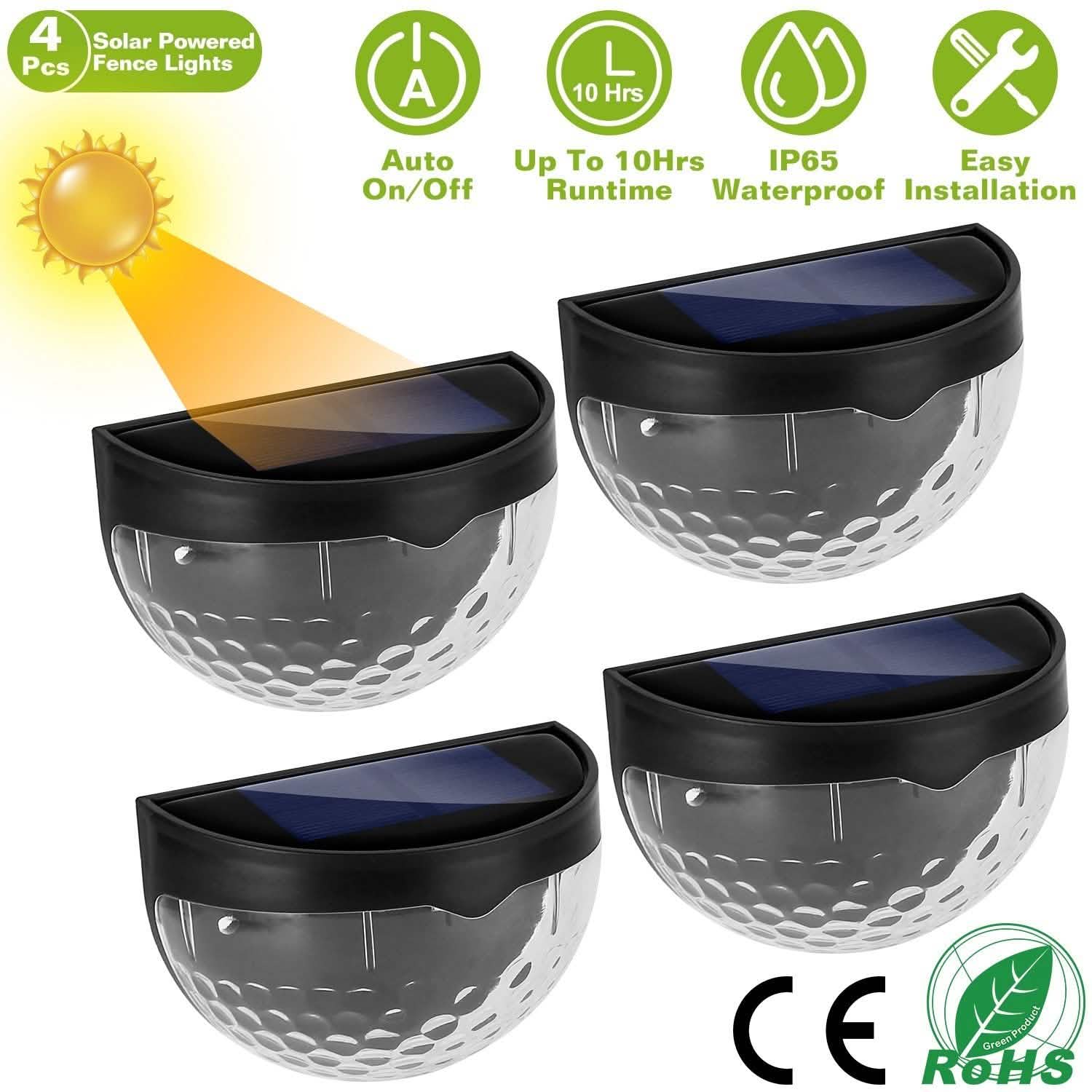 4-Piece: Solar Fence Outdoor Lights Outdoor Lighting - DailySale