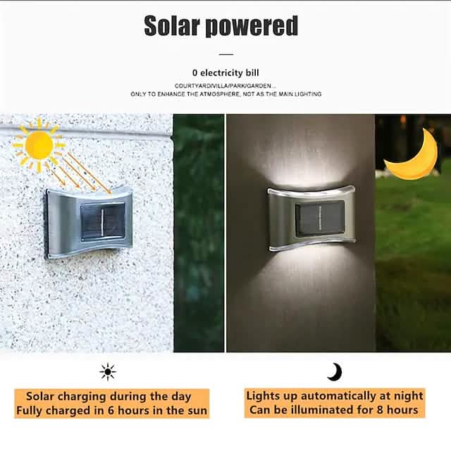 4-Piece: Solar Outdoor 6 LED Waterproof Wall Lights Outdoor Lighting - DailySale
