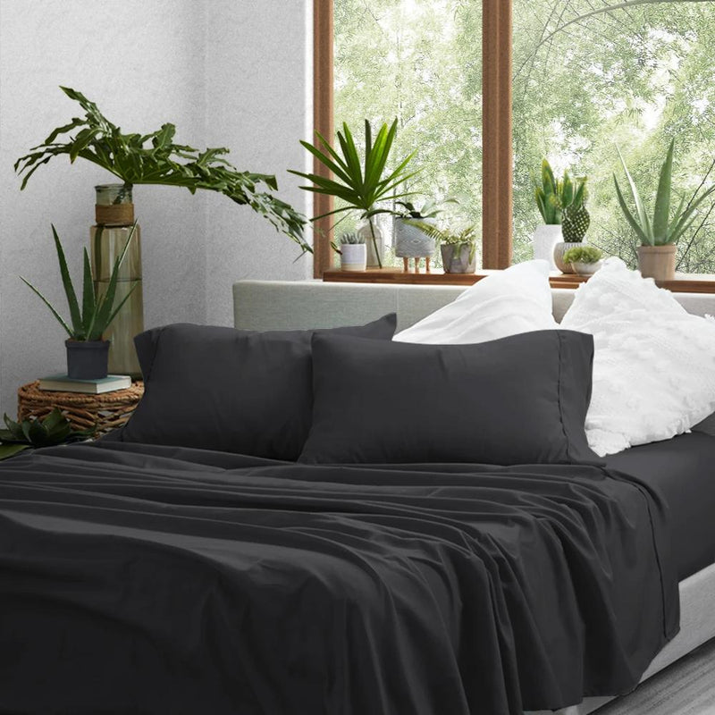 4-Piece: Solid Sheet Set Bed & Bath Twin Black - DailySale