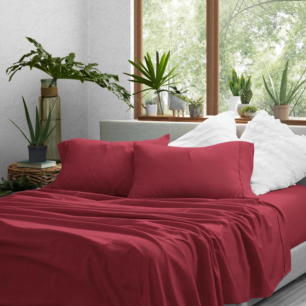 4-Piece: Solid Sheet Set Bed & Bath Twin Burgundy - DailySale