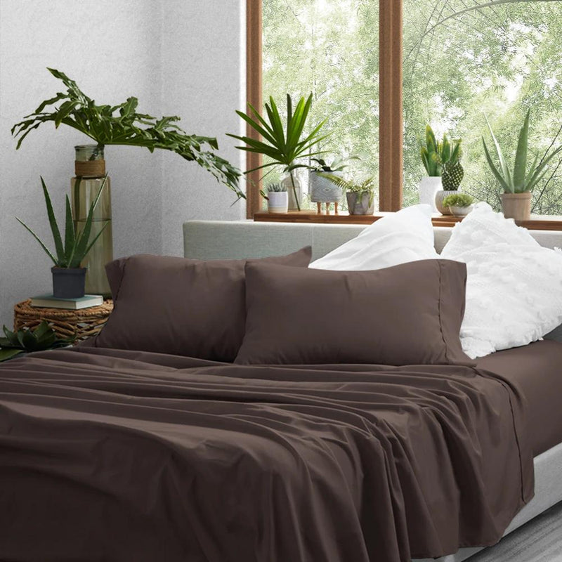 4-Piece: Solid Sheet Set Bed & Bath Twin Chocolate - DailySale