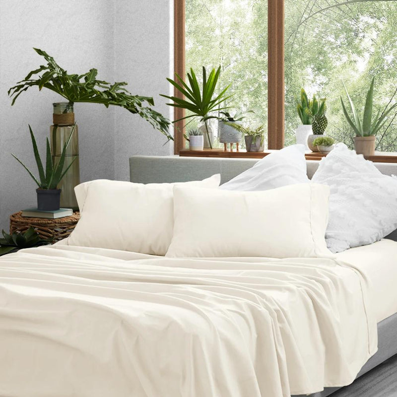 4-Piece: Solid Sheet Set Bed & Bath Twin Ivory - DailySale