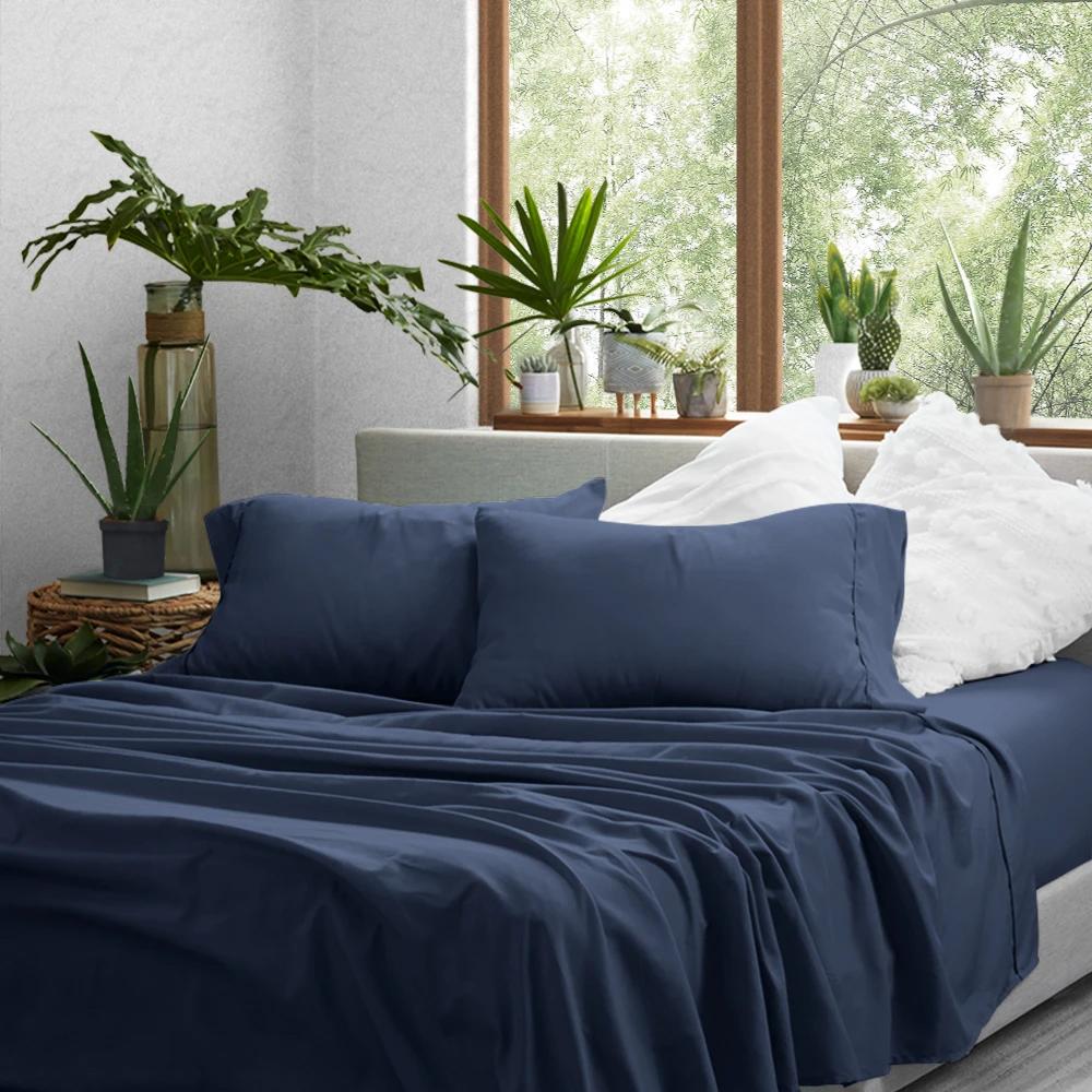 4-Piece: Solid Sheet Set Bed & Bath Twin Navy - DailySale