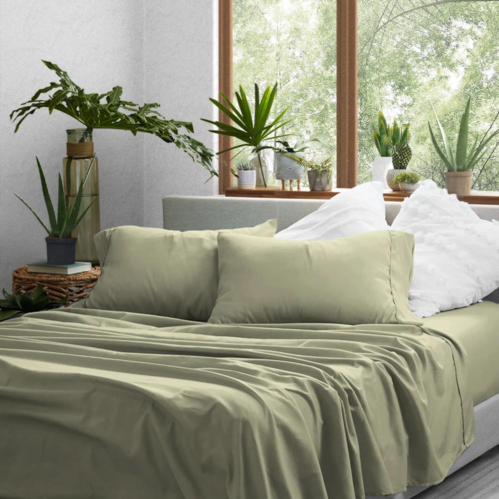 4-Piece: Solid Sheet Set Bed & Bath Twin Sage - DailySale