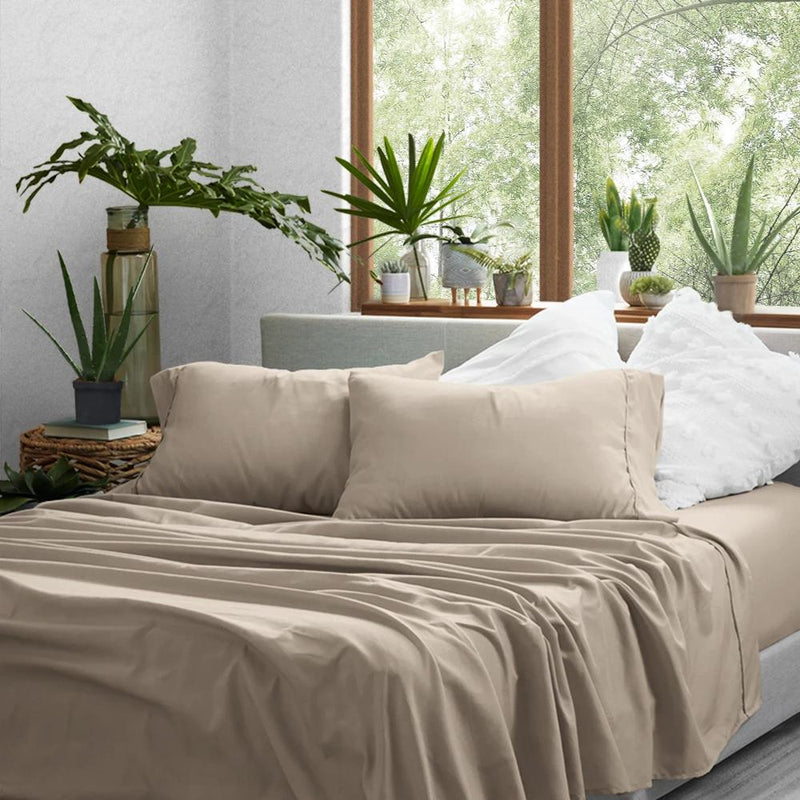 4-Piece: Solid Sheet Set Bed & Bath Twin Taupe - DailySale