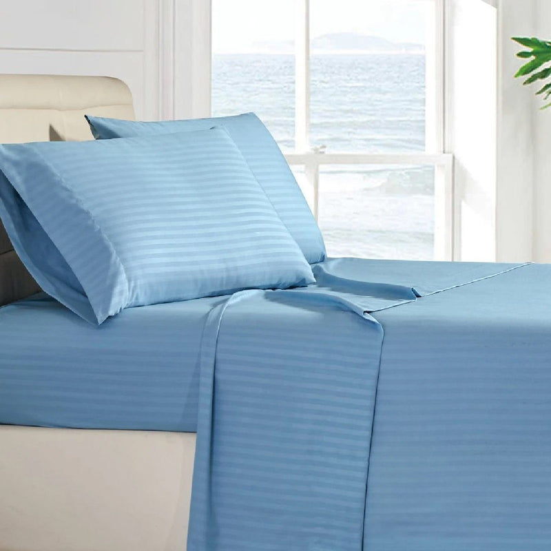 4-Piece: Stripe Smooth Textured Bedding Sheet Set Bedding Twin Blue - DailySale