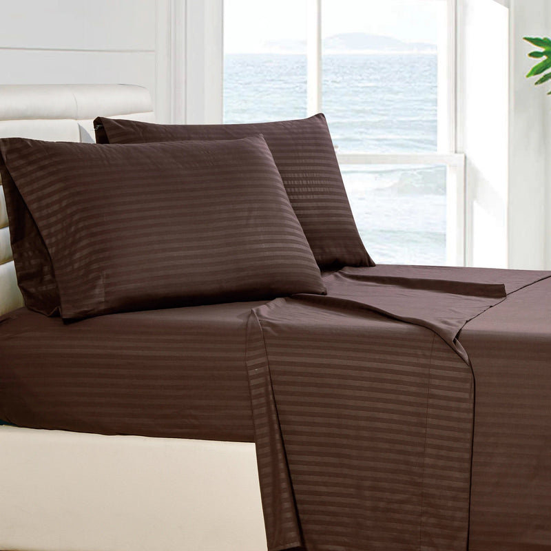 4-Piece: Stripe Smooth Textured Bedding Sheet Set Bedding Twin Brown - DailySale
