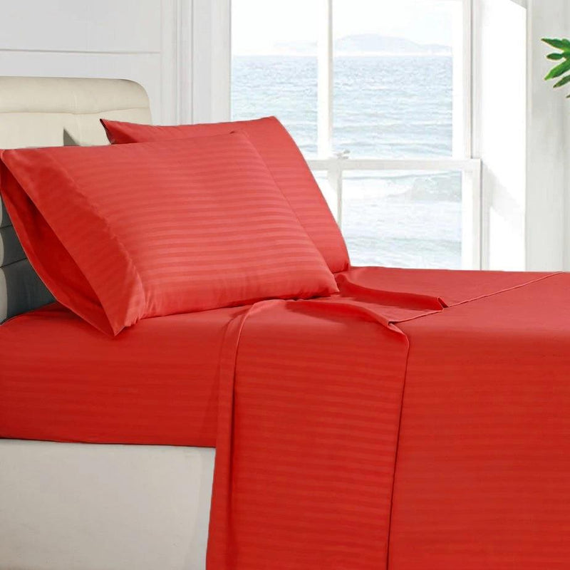 4-Piece: Stripe Smooth Textured Bedding Sheet Set Bedding Twin Burgundy - DailySale