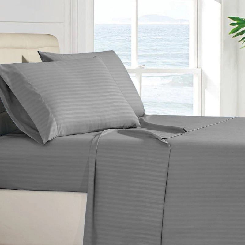 4-Piece: Stripe Smooth Textured Bedding Sheet Set Bedding Twin Dark Gray - DailySale
