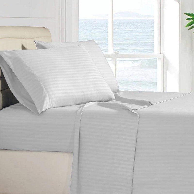4-Piece: Stripe Smooth Textured Bedding Sheet Set Bedding Twin Gray - DailySale
