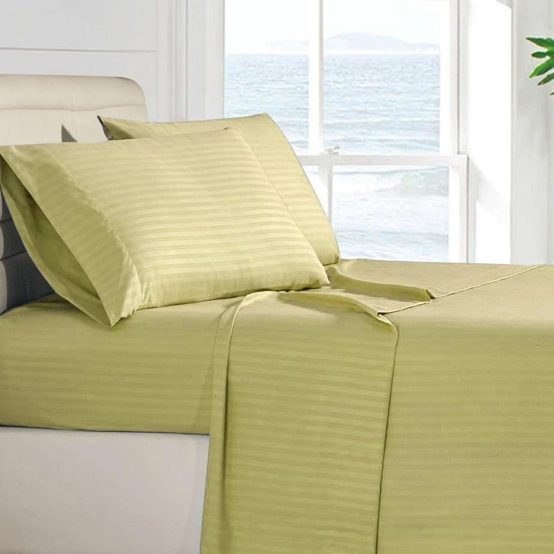 4-Piece: Stripe Smooth Textured Bedding Sheet Set Bedding Twin Green - DailySale