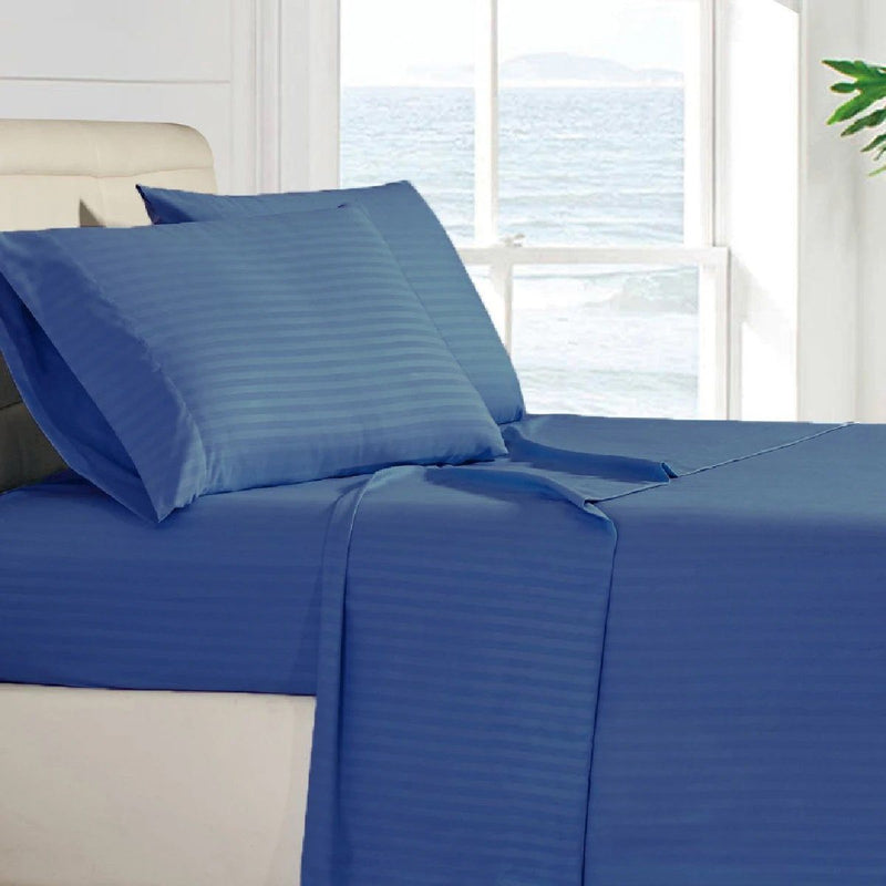 4-Piece: Stripe Smooth Textured Bedding Sheet Set Bedding Twin Navy Blue - DailySale