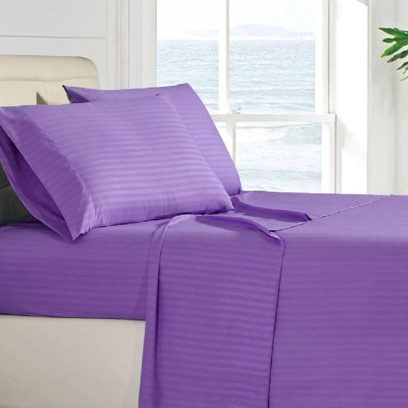 4-Piece: Stripe Smooth Textured Bedding Sheet Set Bedding Twin Purple - DailySale