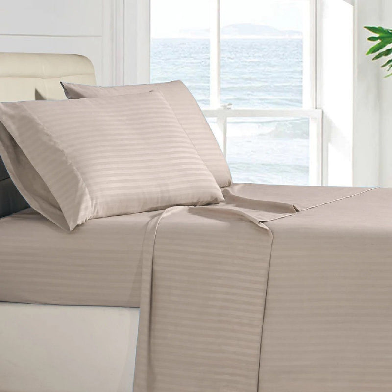4-Piece: Stripe Smooth Textured Bedding Sheet Set Bedding Twin Taupe - DailySale