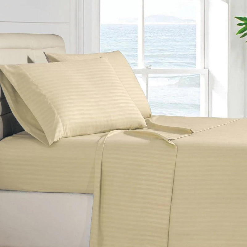 4-Piece: Stripe Smooth Textured Bedding Sheet Set Bedding Twin Vanilla - DailySale