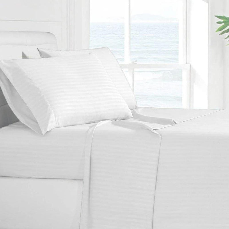4-Piece: Stripe Smooth Textured Bedding Sheet Set Bedding Twin White - DailySale