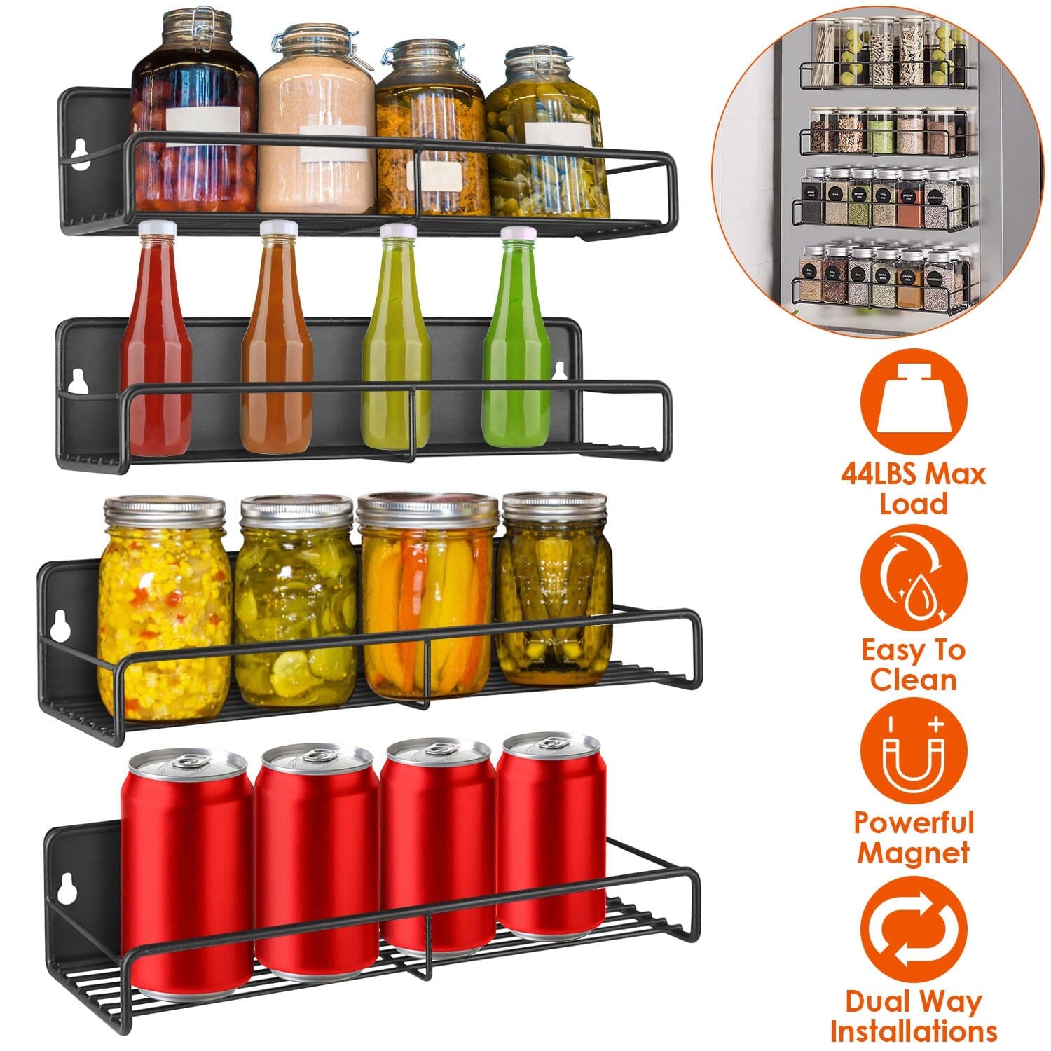 4-Piece: Strong Magnetic Spice Rack Organizer Kitchen Storage - DailySale