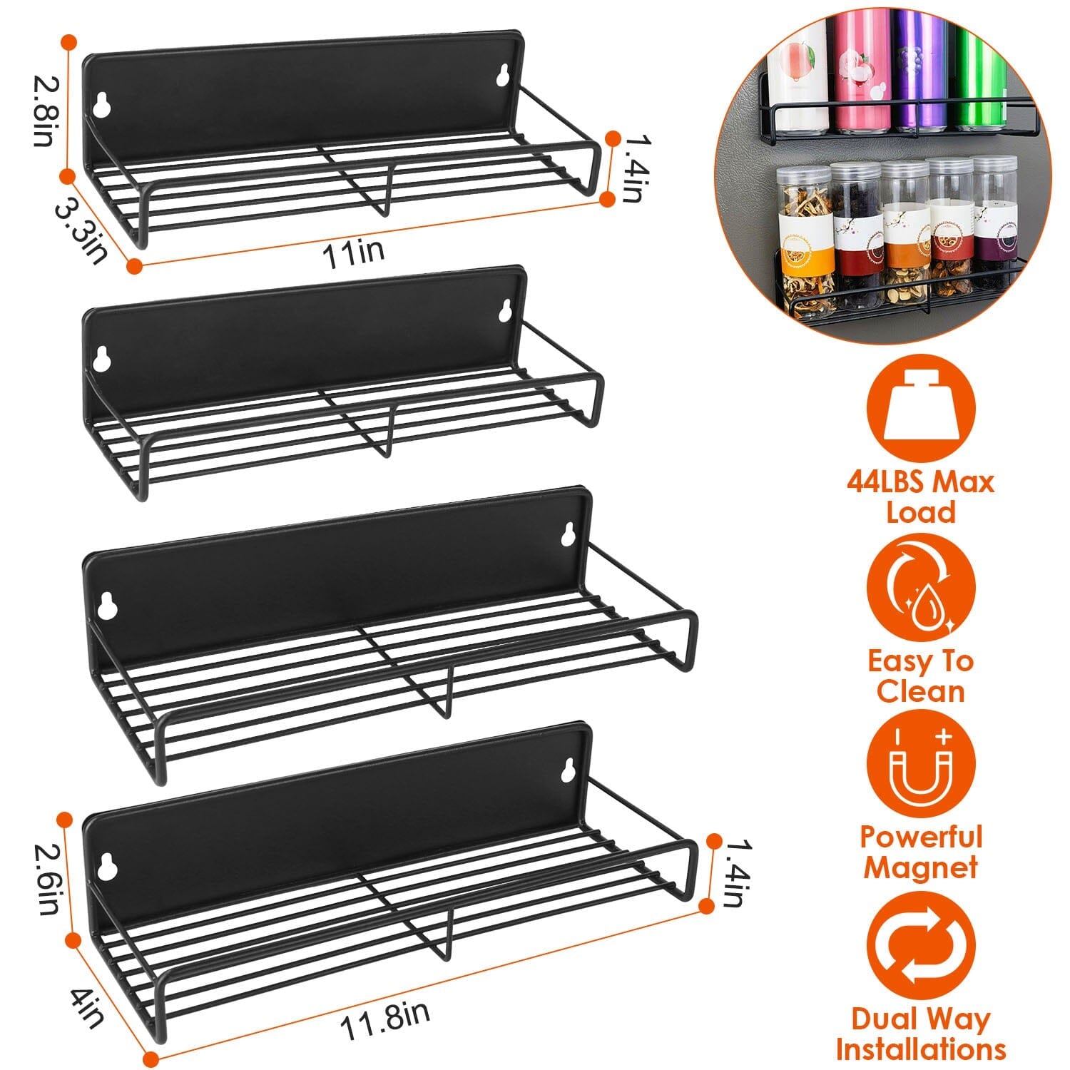 4-Piece: Strong Magnetic Spice Rack Organizer Kitchen Storage - DailySale