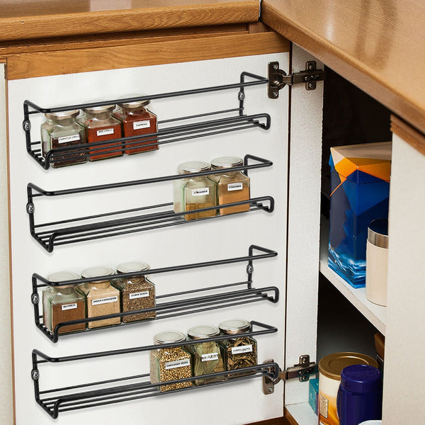 4 Pack Wall Mount Spice Rack Organizer for Cabinet Door Pantry Hanging  Spice Shelf Storage,Black Spice Rack Wall Mounted