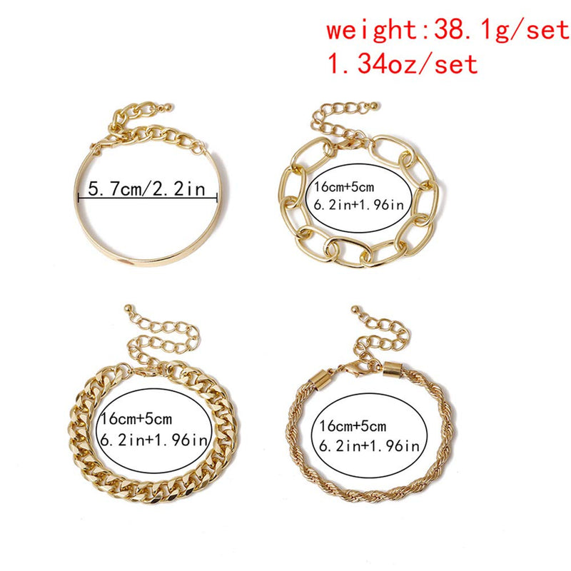 4-Piece: Women Adjustable Boho Chain Bracelets Set Bracelets - DailySale