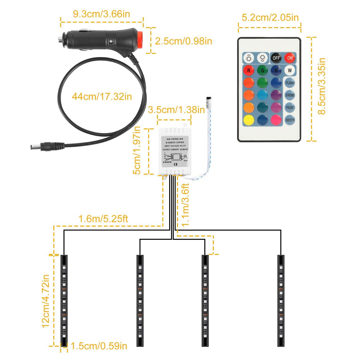 4-Pieces: 36 LEDs 12V Car Atmosphere Light Strip Automotive - DailySale