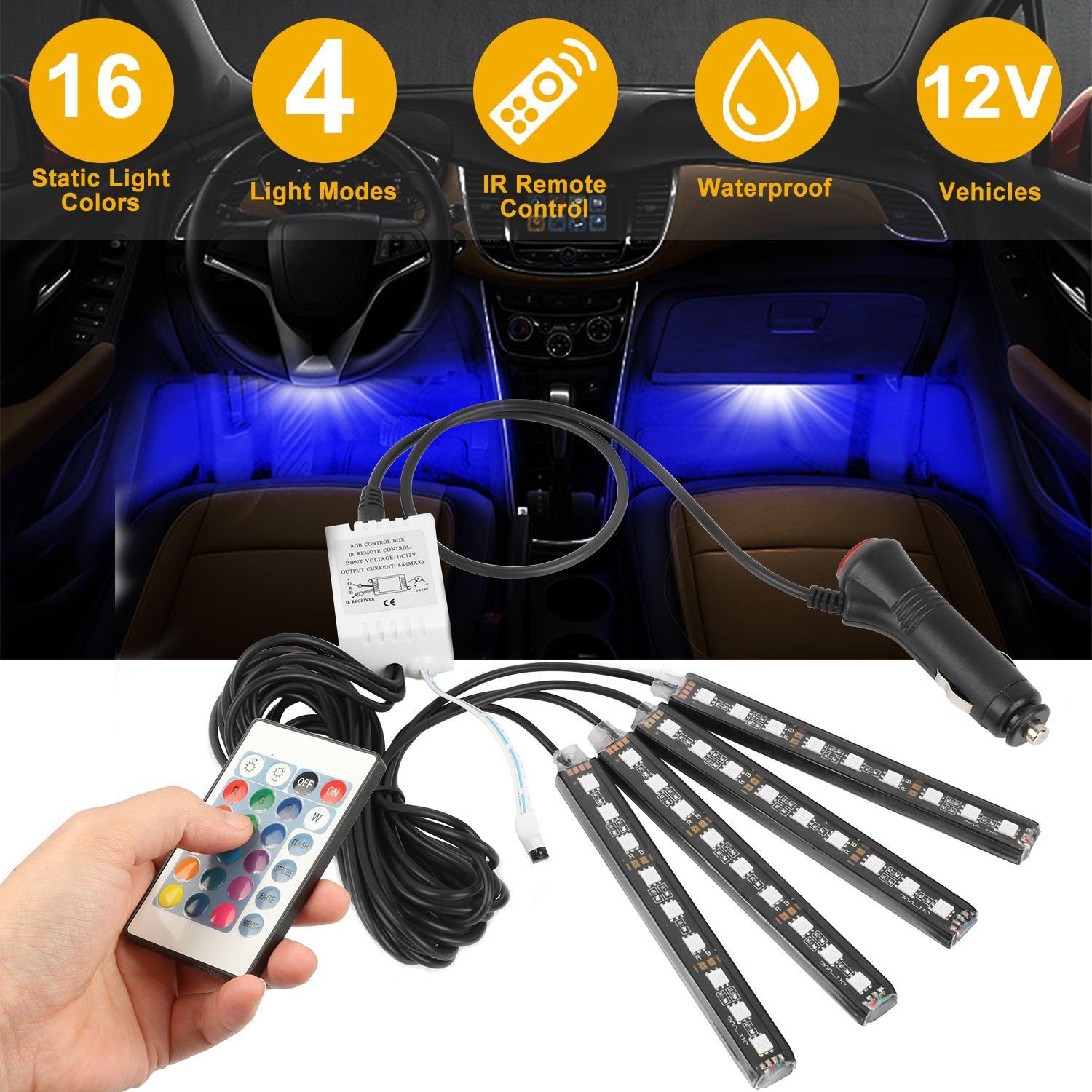 4-Pieces: 36 LEDs 12V Car Atmosphere Light Strip Automotive - DailySale