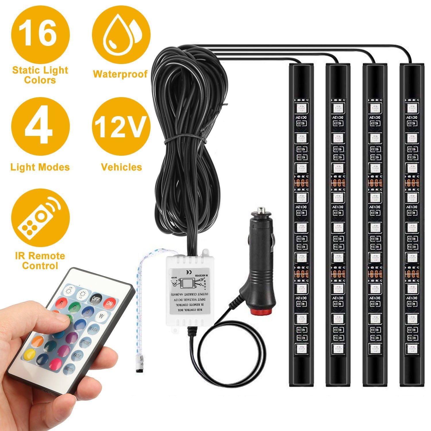 4-Pieces: 36 LEDs 12V Car Atmosphere Light Strip Automotive - DailySale