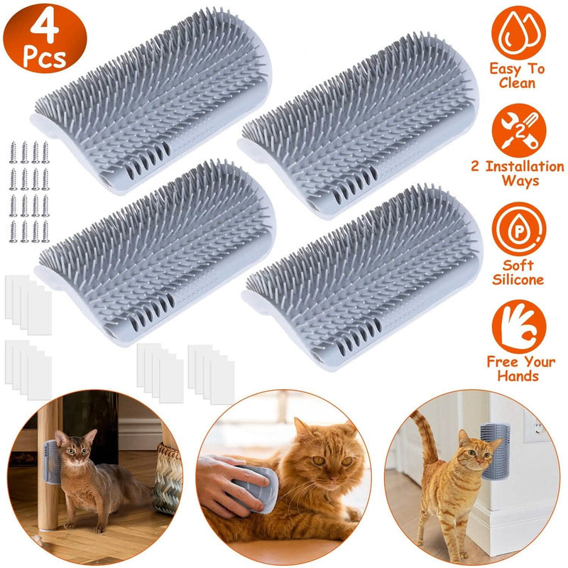 4-Pieces: Cat Self Groomer Soft Silicone Wall Corner Scratcher Pet Supplies - DailySale