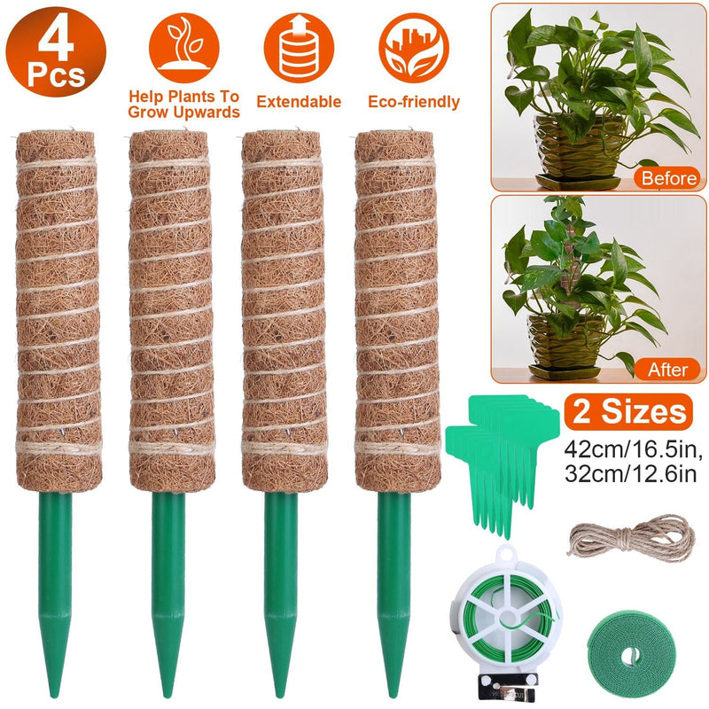 4-Pieces: Coco Coir Extendable Moss Pole for Climbing Plants Garden & Patio - DailySale